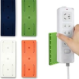 Simxen Pack of 4 Self-Adhesive Punch-Free Base Holder, Power Strip Wall Mount, Can Carry 3 kg, Socket Holder Organiser for WiFi Router, Remote Control and Fabric Box-27