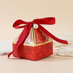 SATYAM KRAFT 20 Pcs Small Diamond Shape Paper Folding Gift Boxes with Ribbon | Premium Return Gift Boxes for Wedding, Birthday, Engagement, Baby Shower, Chocolate & Dry Fruit Packaging (Red)-14