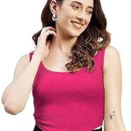 Women's and Girls Cotton Solid Ribbed Square Neck Tank Top | Tank Top for Women | Sleeveless Top | Crop Tank Top | Ribbed Tank Top-image-10