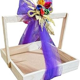 Vayu Art & Crafts Medium Size Pine Wood Gift Hamper Basket with Handle with MDF Base with Decoration Net & Decoration Flower 25x25x4.69 CM (1) 10x10x2" Inches-17