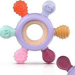 SIlicom Baby Teether | Infant Wooden Teether | Wooden Ring | Infant Soothing Teething Toy | Natural Gum Relief | BPA Free | Chewing and Mouthing Sensory Toy for Infants | (Model 3)-14