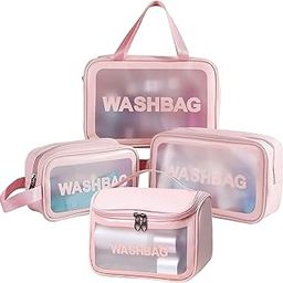 AVDIP Premium Faux Leather Cosmetic Bags for Women, Spacious Makeup Pouch & Toiletry Storage Wash Bag for Girls, Waterproof Travel Organizer for Bath Accessories & Grooming Kit (4 Pices)(Pink)-image-83