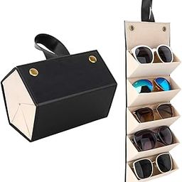 Sunglasses Organizer with Travel Glasses Case Storage Portable Sunglasses Storage Case Bag Foldable Eyeglasses Holder Box Eyewear Display Containers for Women Men, Black-image-71