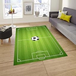 Linen Basics Printed Velvet Carpet Rug Runner for Bedroom/Living Area/Home with Rubber Backing (Green Foot Ball Print)-17