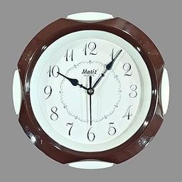 Matiz 118 Round Wall Clock Brown White Color Plastic Case White Dial Analog for Living Room Home Decorations Office (Size: 21 x 21 CM)-picture-26