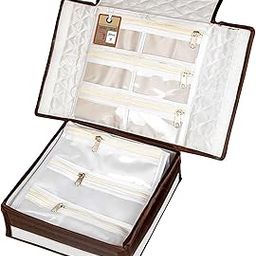 atorakushon® Satin Makeup Storage Box Travelling Vanity Cosmetic Toiletry Bag Necklace Wardrobe Organizer Jewellery Pouch for Women (Brown)-image-26