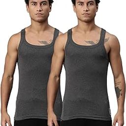 015 Men's Rib Pure Cotton Solid Vest - Square-Neck, Sleeveless Side Branding, Snug fit with Easy Tucked (Pack of 2)-picture-2