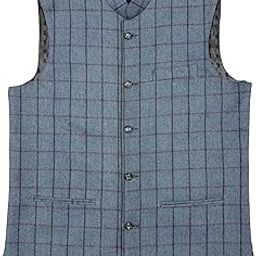 Traditional Tweed Nehru Jacket in Bright Sky Blue Check, Satin Lined.-picture-18