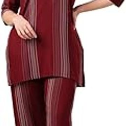 Women's Rayon Printed Night Suit | with Pockets | Summer Floral Print Top & Pyjama Set (Maroon-M)-image-2