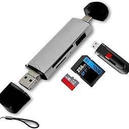 NEXTWAVE Enhanced 3-in-1 USB Card Reader. Connectivity for SD, SDHC SDXC, Micro SD, Micro SDHC, Micro SDXC and USB - Compatiable with Computer or iPhone 15+ Pad MacBook Samsung S24 (Silver)-25