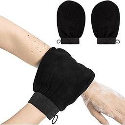 SKILAR Body Exfoliating Glove | Double Layered Exfoliating Body Glove for Dead Skin | Tan Removal for Face & Body | Scrub Glove For Dead Skin Black| Bath Glove | Gentle on the Skin | Improves circulation stimulates | Unisex (black) (Pack of 3)-image-63