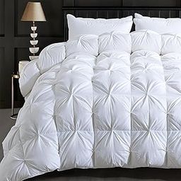 ELNIDO QUEEN® Feather Comforter Queen Size Duvet Insert, Luxurious Fluffy Hotel White Pinch Pleat Bedding Comforter - Ultra Soft All Season 100% Cotton Shell, Queen 90x90 Inch-picture-3