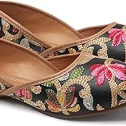 Women's Embroidered Floral Jutti Flats, Traditional Punjabi Mojari,-image-24