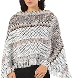 showoffff Women's Round Neck Striped Grey Poncho-CHN-178_Grey-picture-36