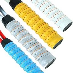 4 Pcs Badminton Racket Grip, Badminton Grip, Tennis Overgrip Tape Self-Adhesive for Tennis/Badminton/Squash Racket Handle Grips(White, Yellow, Blue, Grey)-30