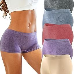 Women Cotton Seamless Soft Strachable Boxer Yoga Boyshort Style Mid Waist Workout Elastic Panties, Multicolor. Pack of 3-picture-12