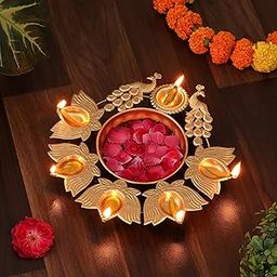 Beyond Gifting Peacock Lotus Diya Urli Handcrafted Bowl for Floating Flowers & Tea Light Candles Home Living Room Office & Table Decor Diwali Decoration Items Premium Metal Color Gold (10inch)-image-41