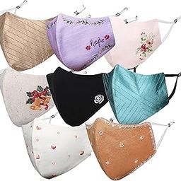 By Q-One Pastel Breathable Protective Reusable Washable Masks, Anti-Bacterial (BFE>99%) 4 Layer Embroidered, Fashionable Cotton Cloth Face Mask for Women and Girls with Ear Adjusters-12