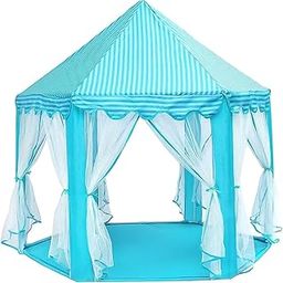 BabyGo Kids Prince Princess Castle Theme Play Tent with Mosquito Net Design for Kids (Blue) (140cm x 135cm x 70cm)-image-69