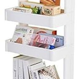 PYU ENJOY SHOPPING 4 Tier Storage Cart Mobile Shelving Unit Organizer Slide Out Storage Rolling Utility Cart Tower Rack for Kitchen Bathroom Laundry, Plastic, White-image-10