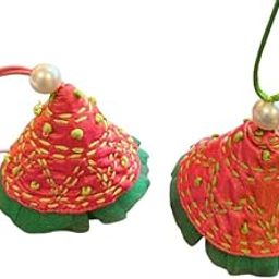 Handcrafted Womens Rakhi Lumba Rakhi for Bhabhi with Kantha Work Traditional Raksha Bandhan Hanging Motif (3.25 Inches) Ethnic Pink & Green Design with Pearl Accent Set of 2-image-92