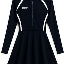 Athletic Swim Dress | Long Sleeve | Navy Blue with White Stripes | Sun Protection-image-51