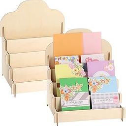 OMISTAR 2 Pack Greeting Card Display Stand, 4 Tier Wooden Stickers, Portable Card Organiser, Empty Sales Shelves, Postcard Storage Holder for Counter-image-8