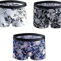Men's Printed Boxer Briefs Short Mid-Waist Ultra Soft Ice Silk Seamless Underwear Multi Color-18