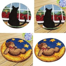 FABLOFT® 2 Sets Cat Bear Latch Hook Kits Carpet Latch Hooking Rug Kits Cushion Making-picture-12