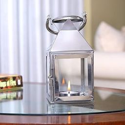 HOSLEY Classic Style Glass Stainless Steel Lantern with One Tealight Candle|Hanging Lantern Perfect for Home Decor|Lantern for Home Decoration|Tealight Holder|Pack of 1, 6.5 Inch Long-image-71