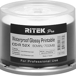 50 Pack Ritek Pro (Professional Grade) CD-R 52X 700MB Watershield Water Resistant Glossy White Inkjet Hub Printable Blank Recordable Disc,Light green,R80JS52-RTPWGN50CB-image-85