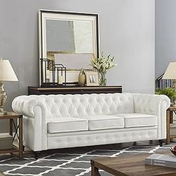 Naomi Home Emery Chesterfield Sofa with Rolled Arms, Tufted Cushions / 3 Seater Sectional Sofa Couch for Small Spaces, Living Room, Bedroom, Apartment Easy Tool-Free Assembly – White-image-45