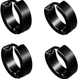 hunky dory Black Surgical Steel Piercing Unisex Stud Earrings Combo For Men | Women (2 Pairs)-picture-0