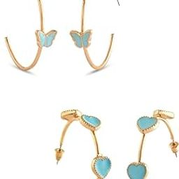 Pack of 2 Multicolor Butterflies and Hearts Enamel Contemporary Semi Hoop Studs Earrings For Women-ZPFK20677-image-11