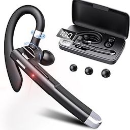 EUQQ Bluetooth Headset - Wireless Bluetooth Earpiece with Charging Case,120H Playback, Dualable Hands-Free Headphones with Built-in Mic for Work Trucker Office Meeting, Black-picture-6