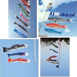 UJEAVETTE Set of 4 Colorful Japanese Windsock Carp Flag Sailfish Wind Streamer 150cm-picture-6