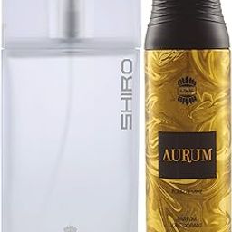 Ajmal Shiro EDP Citrus Spicy Perfume 90ml for Men and Aurum Femme Deodorant Fruity Floral Fragrance 200ml for Women-image-2