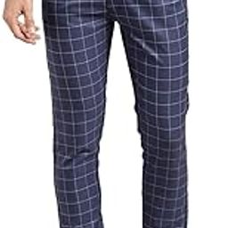 (Since 1958 Men's Cotton Blend Checked Formal Trousers-image-17