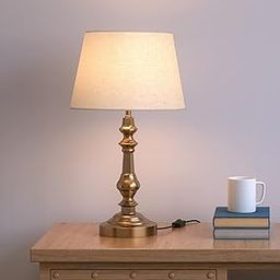 LED, Incandescant, CFL, Smart Bulbs Table Lamp Brass Antique Gold Finish With Off White 12 Inches Lampshade For Bedside, Bedroom, Living Room, Home Decoration, Hotel Pack Of 1-20