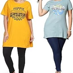 Hosiery Cotton Long T-Shirt | Night Gown | Combo Plus Size Tunics Comes with Attractive Graphic Print & Pocket on The Right Side (9SLT-Combo)-image-64
