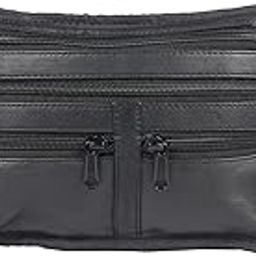 Unisex Real Leather Flat Waist Bag Fanny Pack Bumbag Waist Pouch Passport Holder Travel Shoulder Bag (2914_Black)-image-37