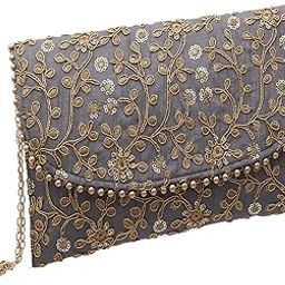Kuber Industries Women's Handcrafted Embroidered Clutch Bag (Grey, CTKTC034517)-image-19
