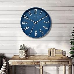 OREVA 12 Inch Round Fancy Embossed Number Dial Contemporary Stylish Quartz Clocks Modern Analog Silent Wall Clock for Living Room Bedroom Latest Home Décor Office AQ-9517SS (Blue)-image-7