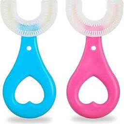 Makrow 2Pcs Kids Manual Toothbrushes,U Shaped Toothbrush 360?All-Round Cleaning Silicone Teeth Brush For Kids 2-6Years(Blue And Pink)-picture-29