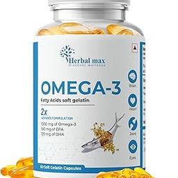 Herbal Max Omega 3 Fish Oil Capsules 1000mg (60 Capsules) | 180mg EPA & 120mg DHA for Heart, Brain & Joint Health | Supports Cardiovascular Function & Overall Wellness |-image-76