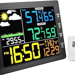 AIRAIN TECH Wireless Weather Station Clock, 10 Inch Home Indoor Weather Monitor with Barometer, Outdoor Temperature and Humidity Gauge, Black-image-58
