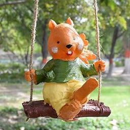 Vikarafty Garden Swinging Boy Squirrel Statue to Hang in Balcony Outdoors Gifting Christmas Decor (Brown)-image-19