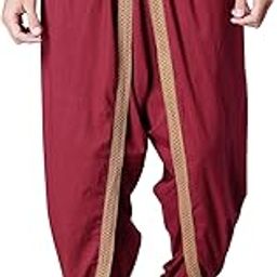 Men Dhoti Pants with Drawstring Waist Maroon-image-44