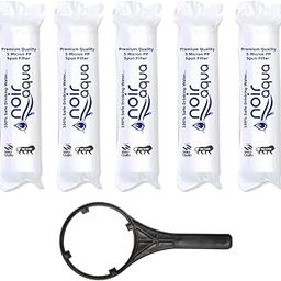 Noir Aqua - 5pcs PP Spun Filter + 1 Spanner | for All Types of RO Water purifiers (5 Piece, White, 10 Inch, 5 Micron) - Cartridge Sponge Replacement Water Filter Candle-10