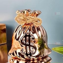 SATYAM KRAFT 1 Piece MINI Ceramic Potli Design Showpiece | Gift for Him/Her, Mother's Day, Rupees Saving, Coin Storage Box for girl,boy,Adults-Money Kilona ATM Coinbox gifting,birthday items(Rosegold)-16